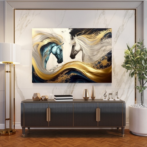 Equine Harmony: Azure Gilded Duo